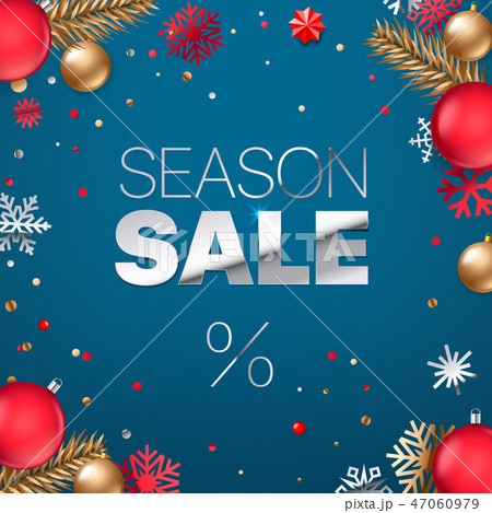 Season sale inscription. Silver text on blue 47060979