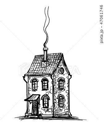 Ink sketch of old stone house. 47061746