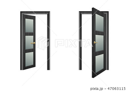 Vector Realistic Different Opened and Closed Black Wooden Door Icon Set Closeup Isolated on Brown Vector Realistic Different Opened and Closed Black Wooden Door Icon Set Closeup Isolated on Brown 47063115