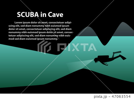 Scuba in cave background with space, vector art 47063554