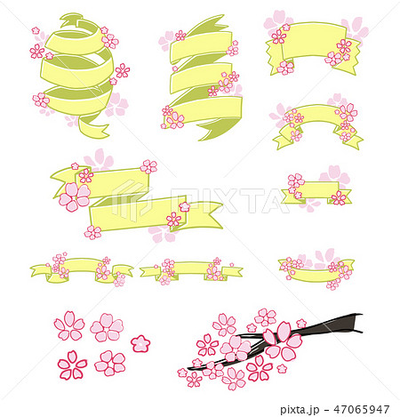 桜 リボン 見出し 春のイラスト素材