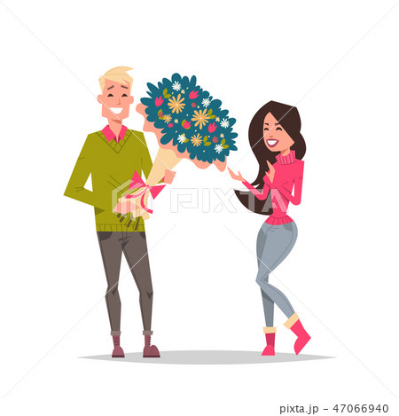 man present woman bouquet of flowers happy valentines day holiday concept young couple in love male 47066940
