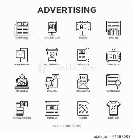 Advertising thin line icons set 47067003