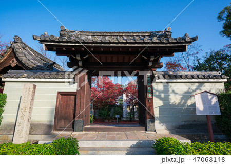 京都　法金剛院の山門と紅葉 47068148