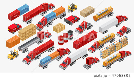 Set of freight trucks and goods 47068302