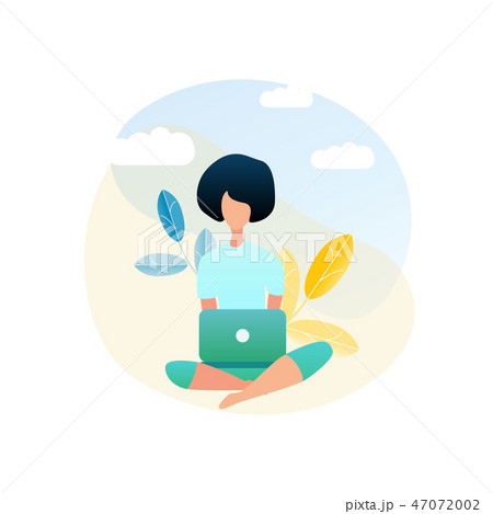 Illustration Girl Making Purchase Using Laptop 47072002