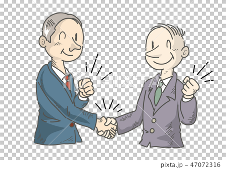 握手するビジネスマン ガッツポーズ カラー漫画のイラスト素材