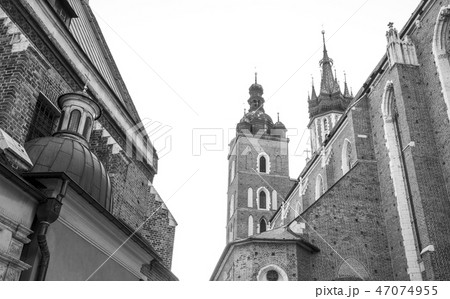 Black and white photo of St Mary's church, krakow 47074955