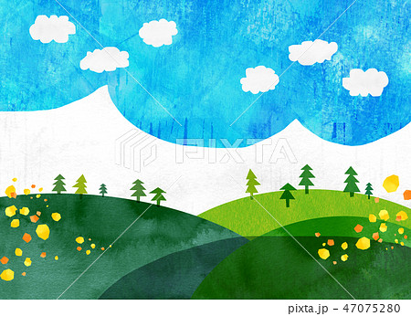 自然風景　丘　山　空　コラージュ 47075280