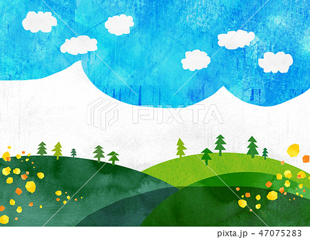 自然風景 丘 山 空 コラージュのイラスト素材 47075283 Pixta