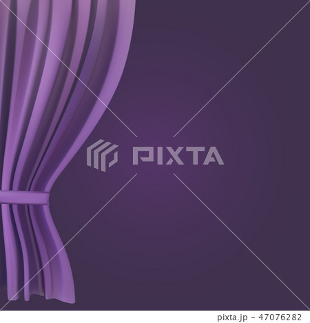 Realistic colorful purple velvet curtain folded. Option curtain at home in the cinema. Vector 47076282