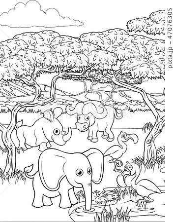 Safari Cartoon Animal Background Landscape Scene 47076305