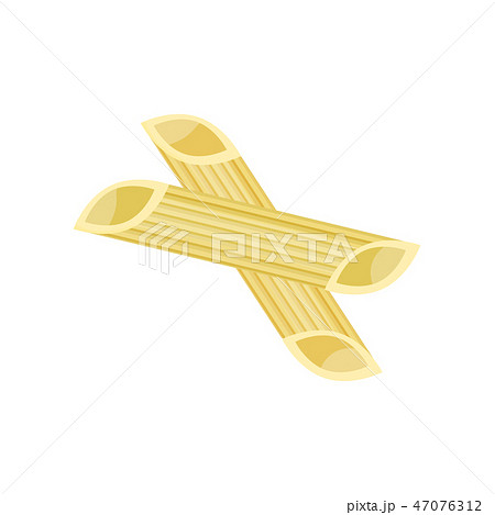 Detailed flat vector design of pasta penne. Uncooked Italian cylinder-shaped macaroni. Organic food Detailed flat vector design of pasta penne. Uncooked Italian cylinder-shaped macaroni. Organic food 47076312
