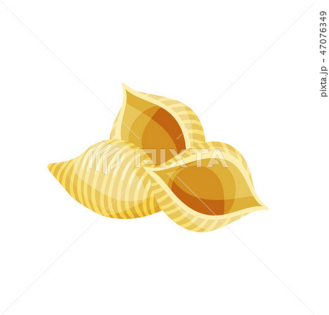 Uncooked Italian conchiglie. Pasta in shape of sea shells. Culinary theme. Detailed flat vector 47076349