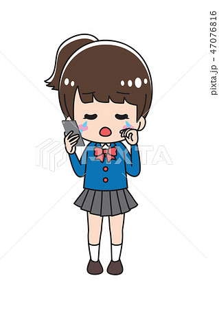 Crying Woman Smartphone High School Girl Full Body Stock Illustration