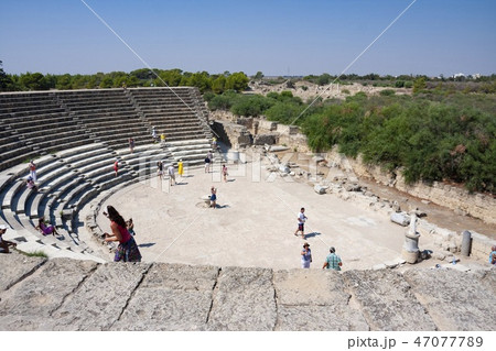 Tourists on ruins ancient theater,Salamis, Cyprus  47077789