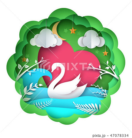 Cartoon paper andscape. Swan illustration. Cartoon paper andscape. Swan illustration. 47078334