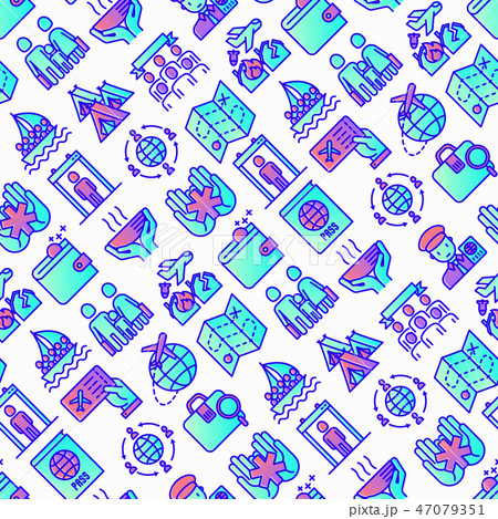 Immigration seamless pattern with thin line icons 47079351