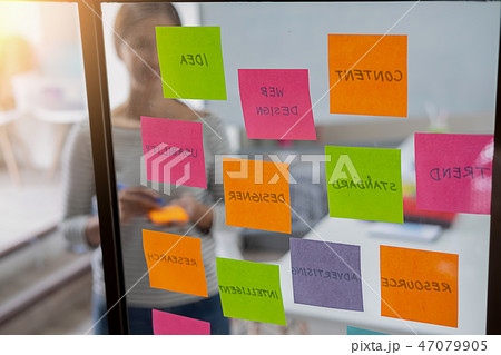 Web designer brainstorming for a strategy plan. 47079905