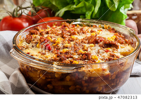 Mexican potato casserole with minced meat Mexican potato casserole with minced meat 47082313