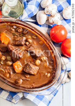 Beef Bourguignon stew in a casserole dish Beef Bourguignon stew in a casserole dish 47082340