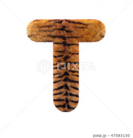 Tiger letter T - Uppercase 3d Feline fur font 47083130