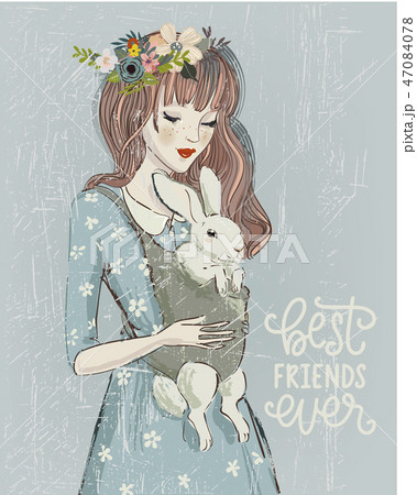 young woman with a rabbit 47084078