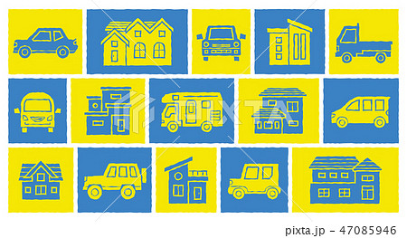 家と車のアイコンギャラリー(版画風加工) 47085946