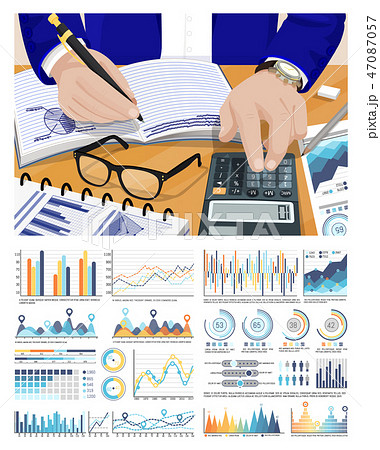 Worker Doing Calculations on Calculator, Project Worker Doing Calculations on Calculator, Project 47087057