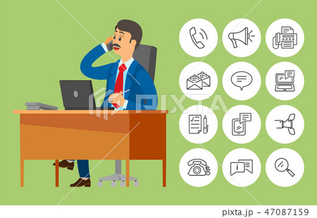 Boss Worker Sitting in Office Talking on Phone 47087159