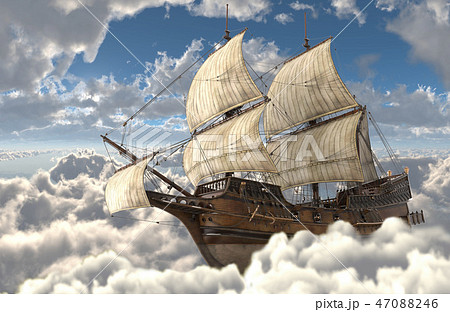 Sailboat Flying Above The Clouds 3d Illustrationのイラスト素材 Sailboat Flying Above The Clouds 3d Illustrationのイラスト素材