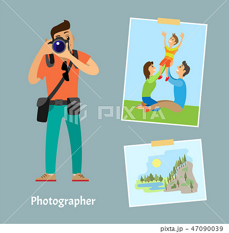 Photographer with Digital Camera and Photo Shots 47090039