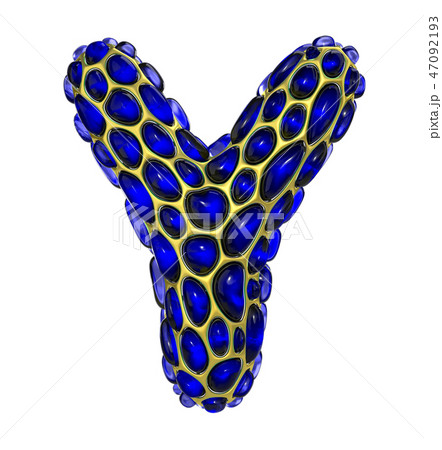 Golden shining metallic 3D with blue glass symbol capital letter Y - uppercase isolated on white 47092193