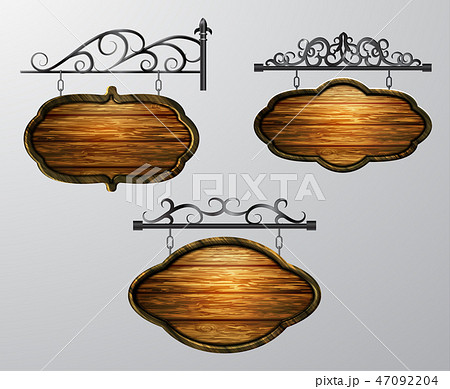 hanging, wooden Board vector, wooden object for text. 47092204