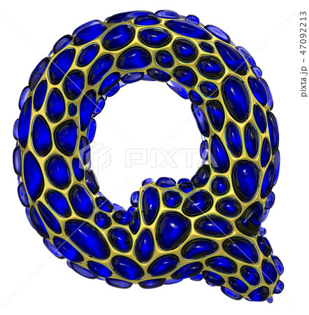 Golden shining metallic 3D with blue glass symbol capital letter Q - uppercase isolated on white 47092213