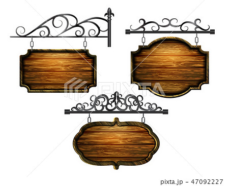 hanging, wooden Board vector, wooden object for text. 47092227