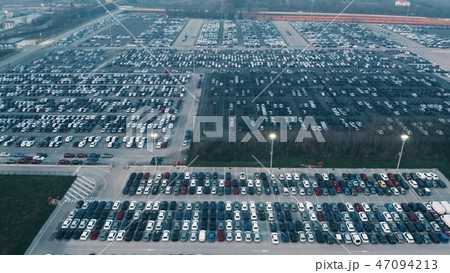 Aerial view of big factory new cars storage 47094213