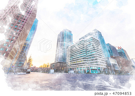 夜明けの丸ノ内 水彩画風 夜明けの丸ノ内 水彩画風 47094853