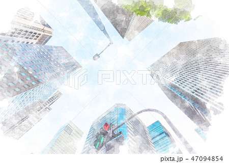 高層ビルと空 水彩画風 高層ビルと空 水彩画風 47094854