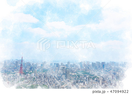 東京の都市風景 水彩画風のイラスト素材 [47094922] - PIXTA