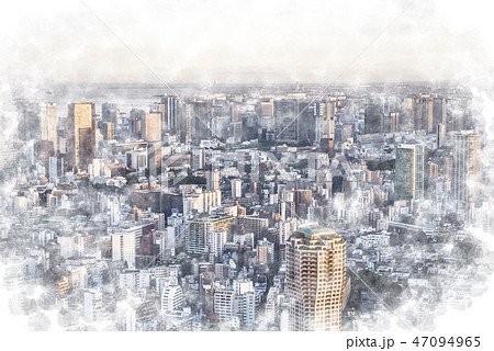 夕方の大都会 水彩画風のイラスト素材 [47094965] - PIXTA
