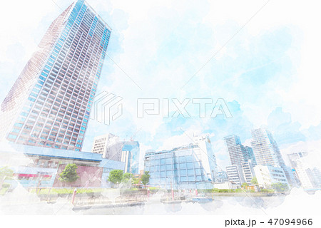 東京の都市風景 水彩画風のイラスト素材 [47094966] - PIXTA