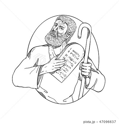 Moses With Ten Commandments Drawing  47096637