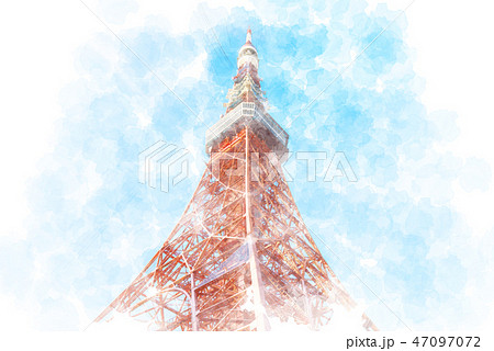 東京タワー 水彩画風のイラスト素材 47097072 Pixta