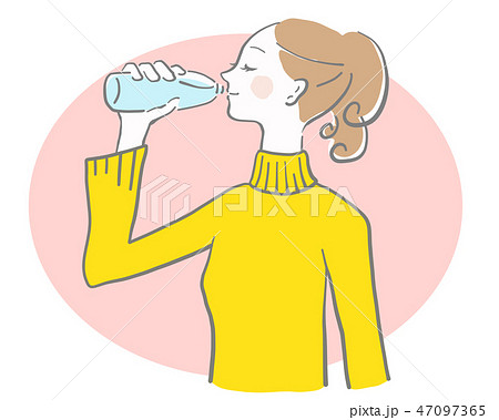 水 飲む 女性 余白 水分補給 ベクター 冬に水分補給のイラスト素材