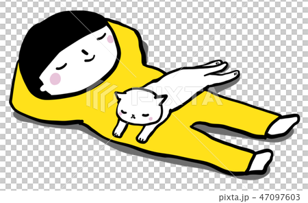 猫と寝る こども ベクター あおきいろくん 猫と寝る こども ベクター あおきいろくん 47097603