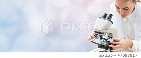 Scientist researcher uses microscope in laboratory 47097917