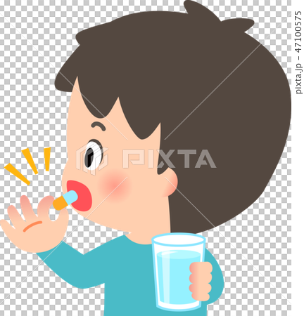 Young men taking capsule medicine 47100575