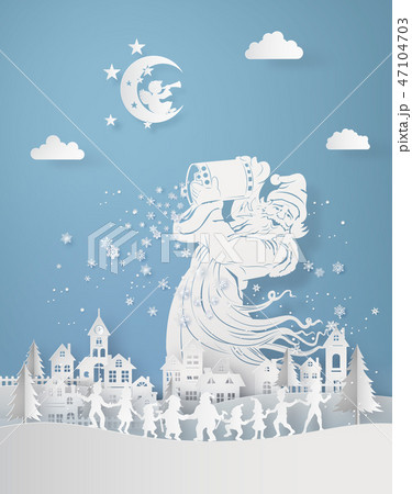 santa clause pour down snowflake on the village 47104703