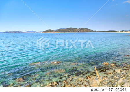 糸島の海岸　早春の波打ち際　福井パーキングからの眺め 47105041